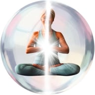 A pillar of light running through the center of a person in a yogic pose