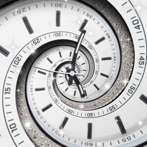 A clock or watch shown as a spiral indicating that time can be manipulated