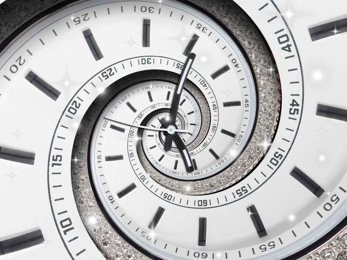 A clock or watch shown as a spiral indicating that time can be manipulated