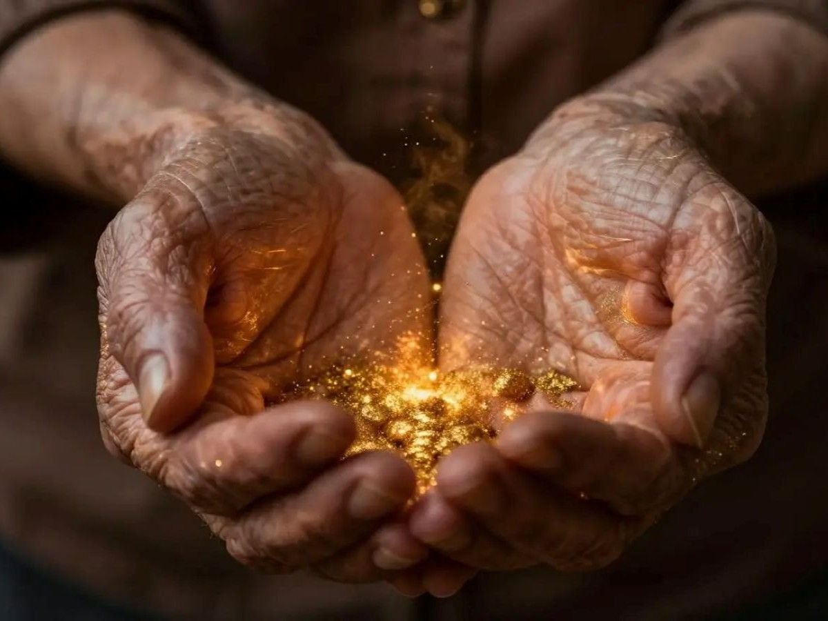 Older person's hands holding gold